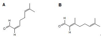 A:橙花醛  B:香叶醛的化学结构